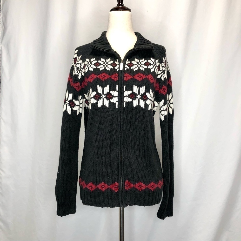 Eddie Bauer Collectibles cotton acrylic fair isle zip sweater snowflake motif S
